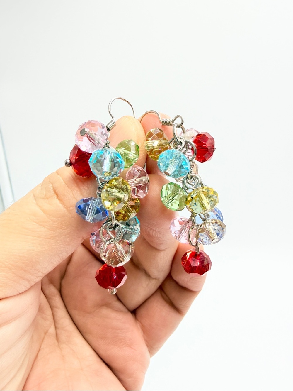Vintage Multicolor Faceted Crystal Bead Cluster Dangle Earrings